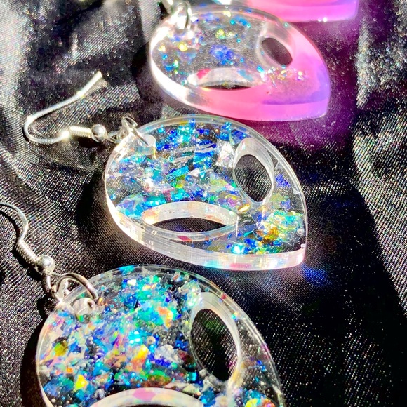 Alien Earrings - Red & Yellow Tie Dye - Picture 7 of 12